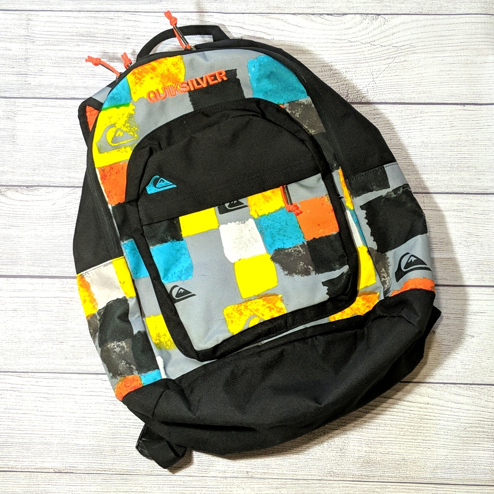 Quicksilver Backpack with Bold Color Orange Yellow and Blue Squares